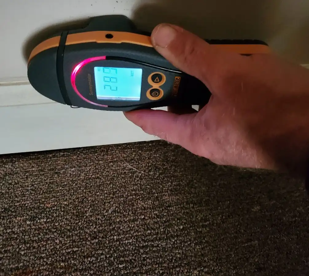 Moisture detection at baseboard during Sewage Cleanup & Sanitation in Snyderville